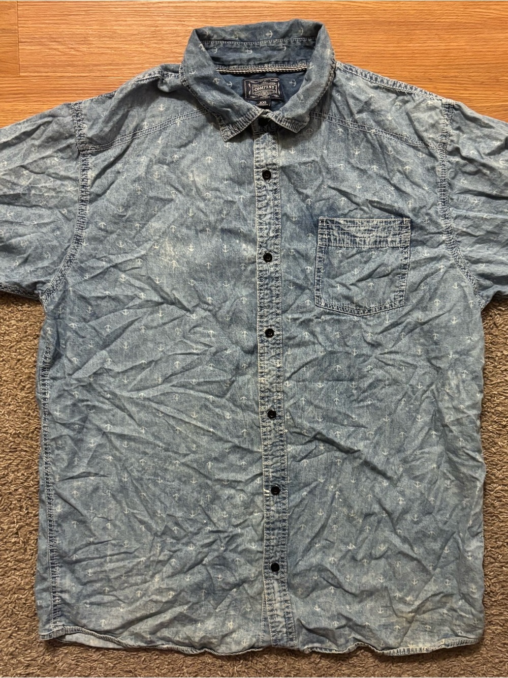 Company 81 Men’s XXL Denim Button-Up Short Sleeve Shirt - Blue With Anchors